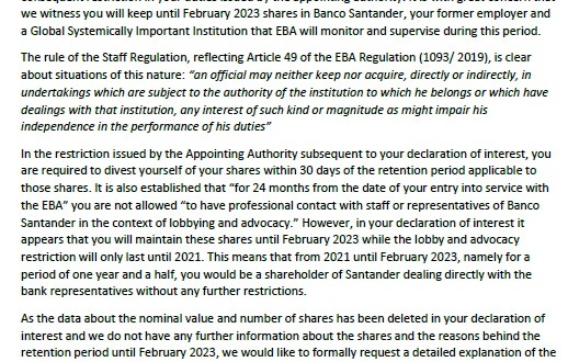 Los Verdes exigen a Campa que renuncie a sus acciones del Banco Santander